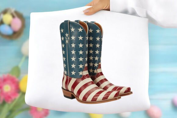 Patriotic American Flag Cowboy Boots PNG Graphics Freebies