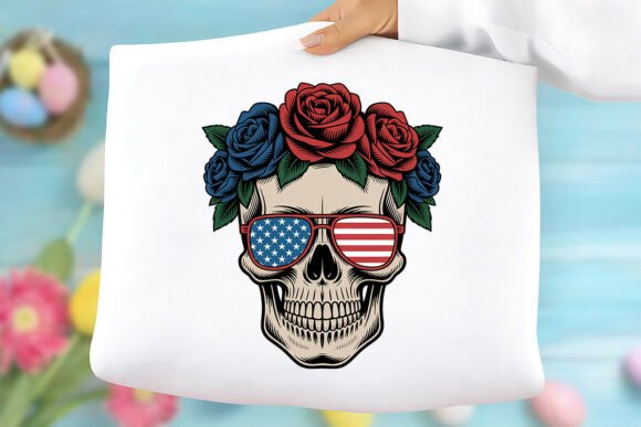 Patriotic Skull with Roses PNG Review